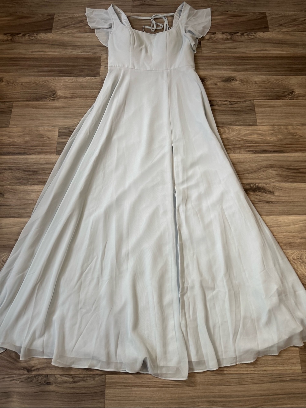 NWT Azazie Bondi Mist A-Line Ruffled Chiffon Maxi Dress Size 8 - Picture 3 of 10